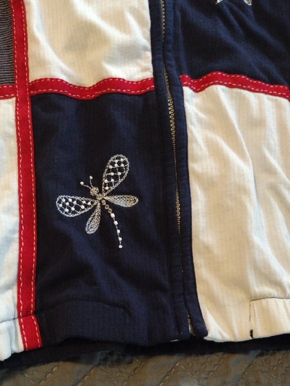 Navy, White & Red Dragonfly Zip-Front Jacket - Picture 7 of 16